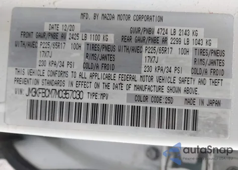 2021 Mazda Cx-5 Touring z USA, uszkodzony, nr VIN JM3KFBCM7M0357030